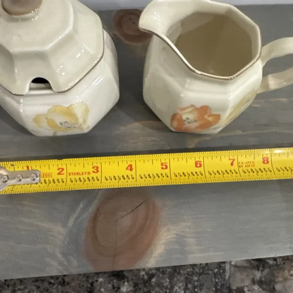 MIKASA Dutch Garden Cream and Covered Sugar Set- Orange/Yellow Flowers MINT